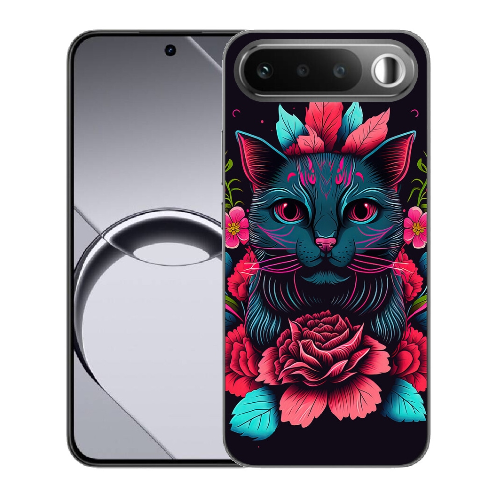 Gelový kryt mmCase na Realme 16 5G - květiny a kočka
