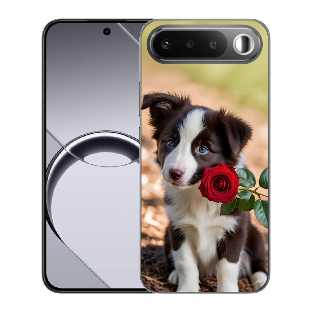 Gelový kryt mmCase na Realme 16 5G - roztomilá border kolie s růží