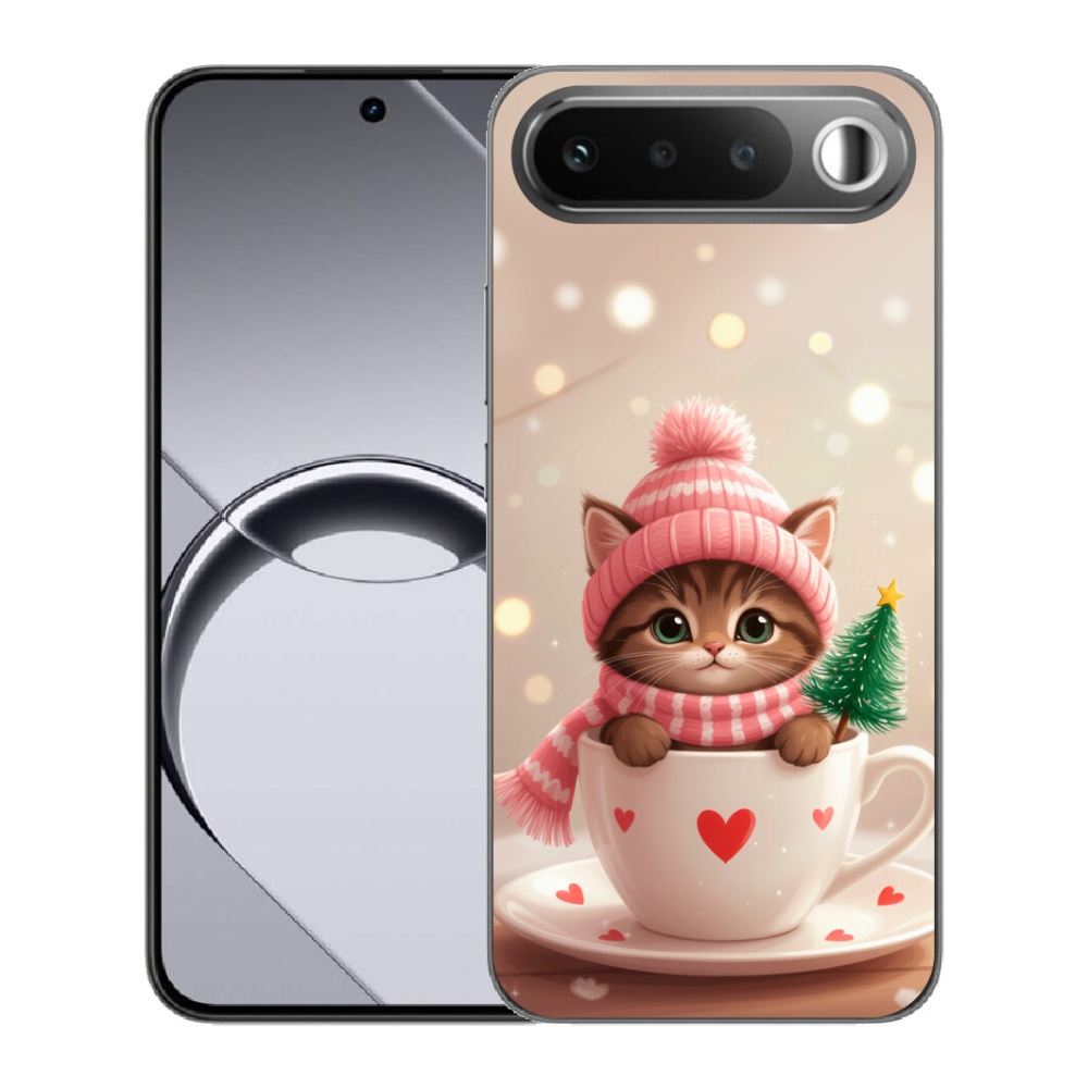 Gelový kryt mmCase na Realme 16 5G - vánoční kotě v hrnku