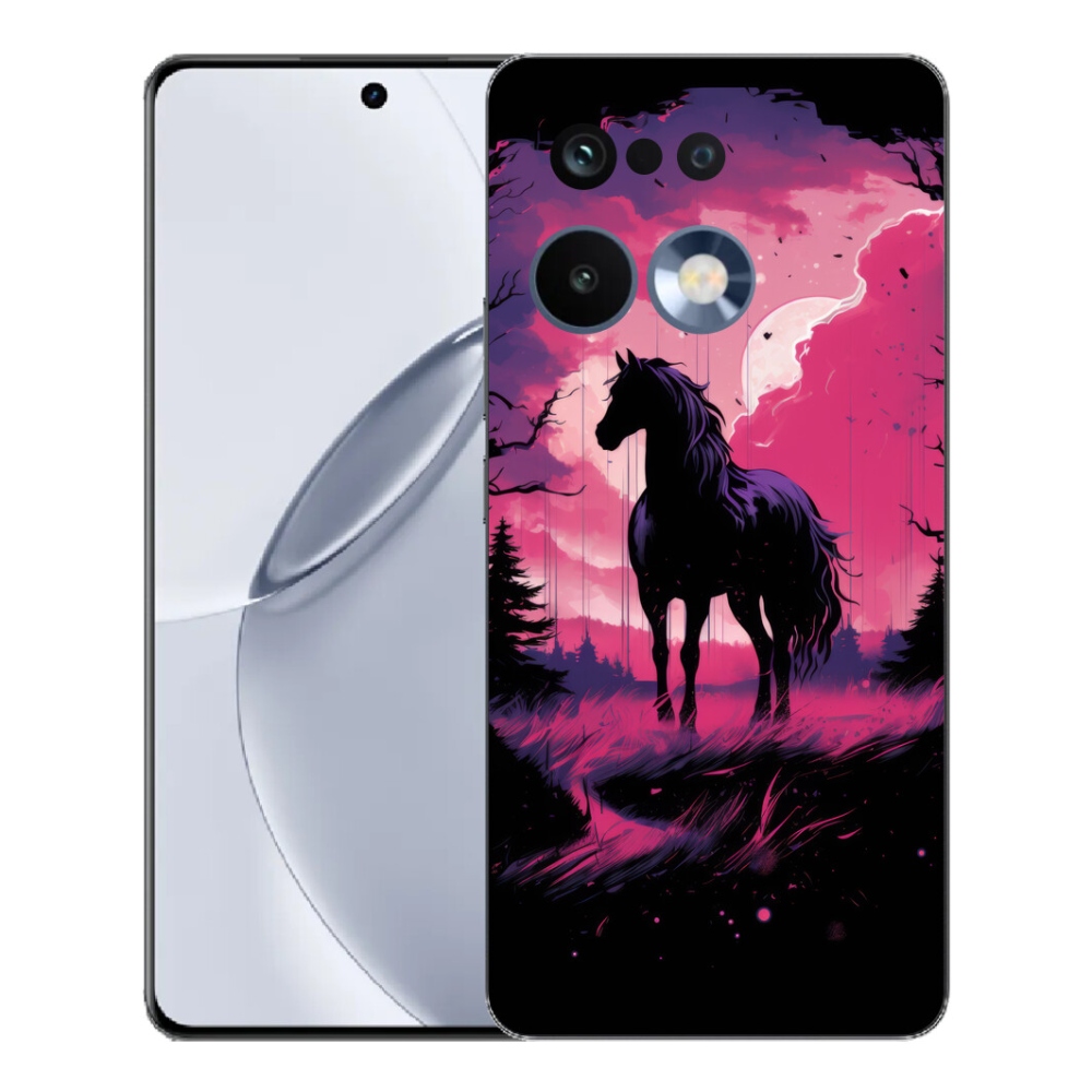 Gelový kryt mmCase na Realme 16 Pro+ - černý kreslený kůň 1