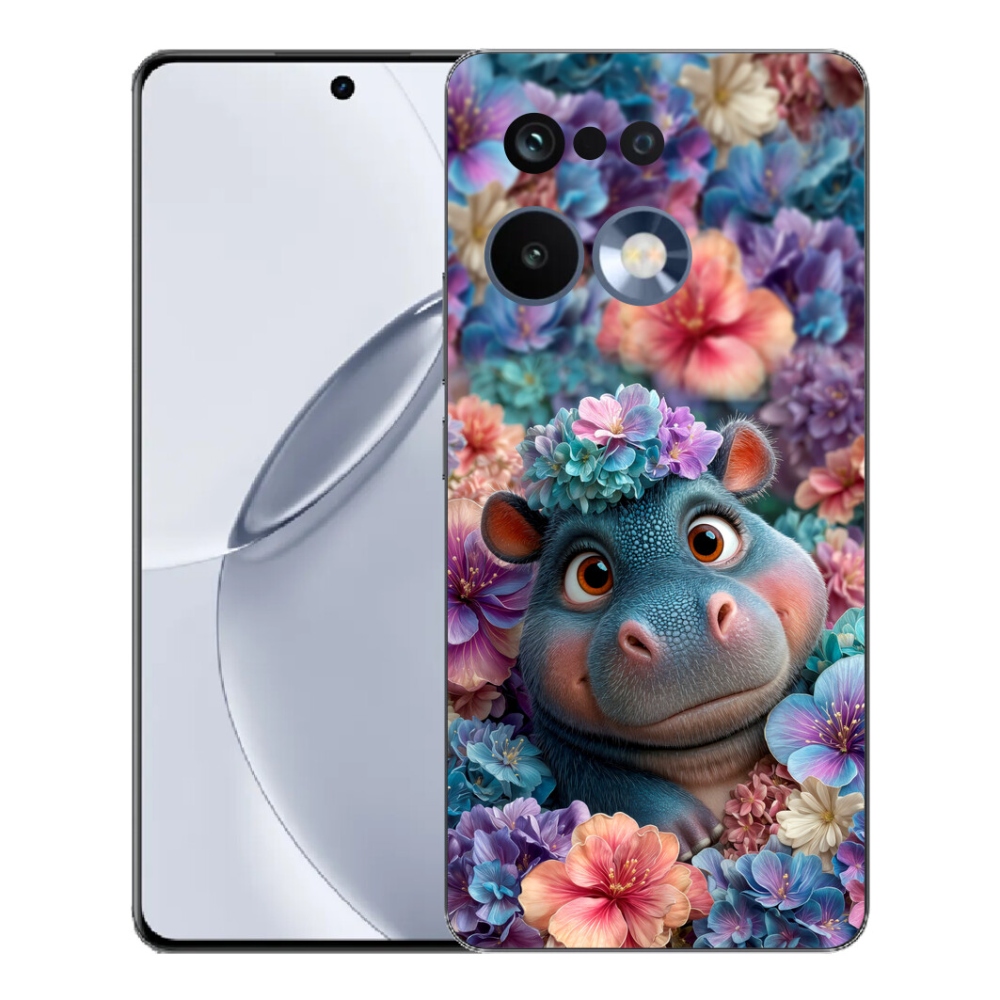 Gelový kryt mmCase na Realme 16 Pro+ - hrošík v květinách