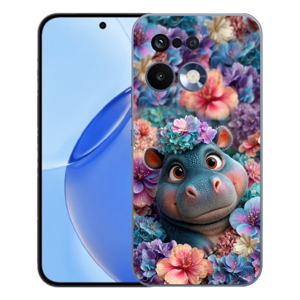Gelový kryt mmCase na Realme 16 Pro - hrošík v květinách