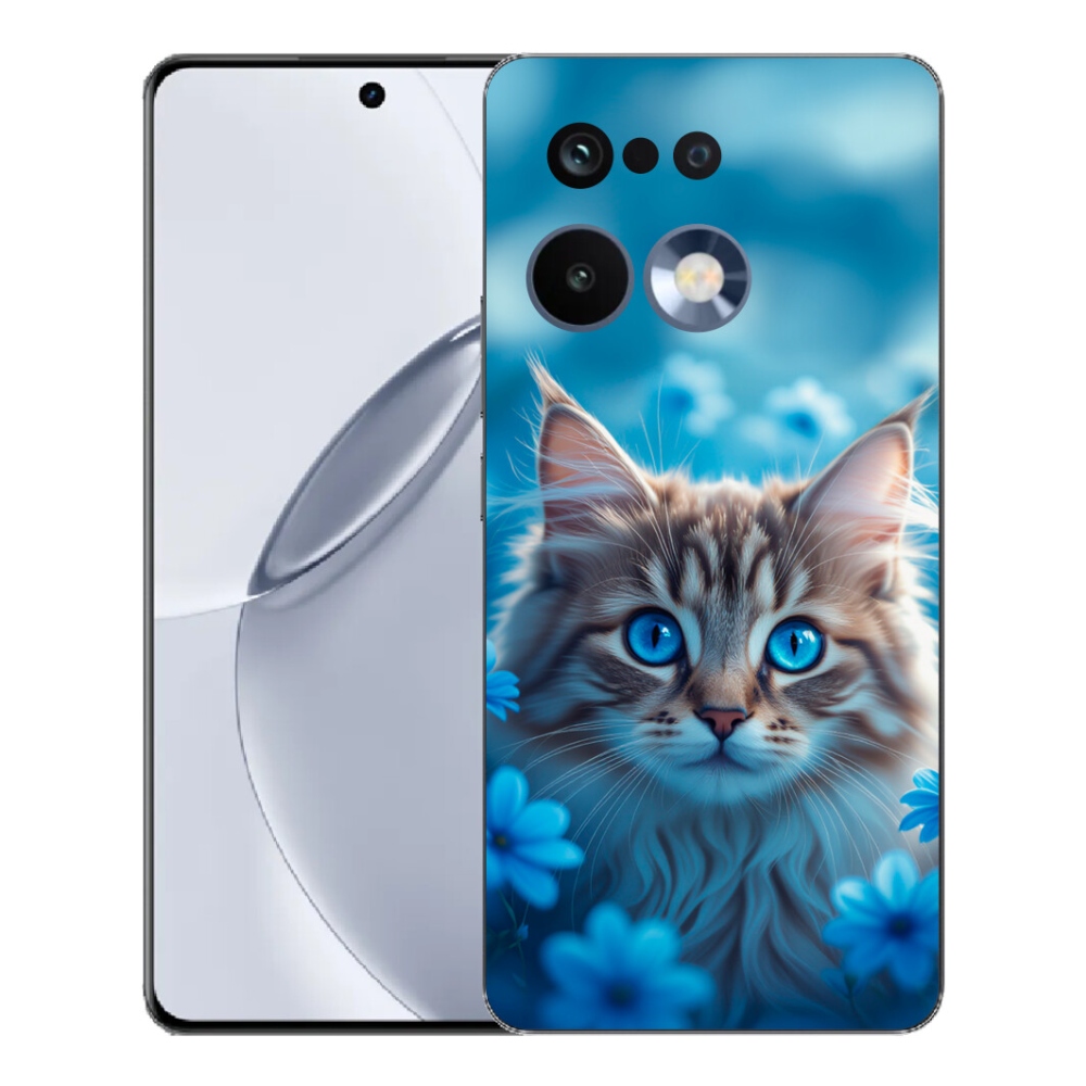 Gelový kryt mmCase na Realme 16 Pro+ - koťátko v modrých květech