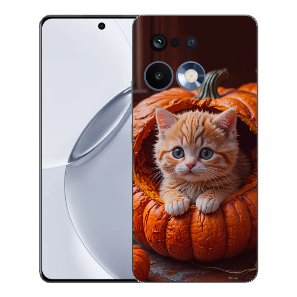 Gelový kryt mmCase na Realme 16 Pro+ - kotě a dýně 2