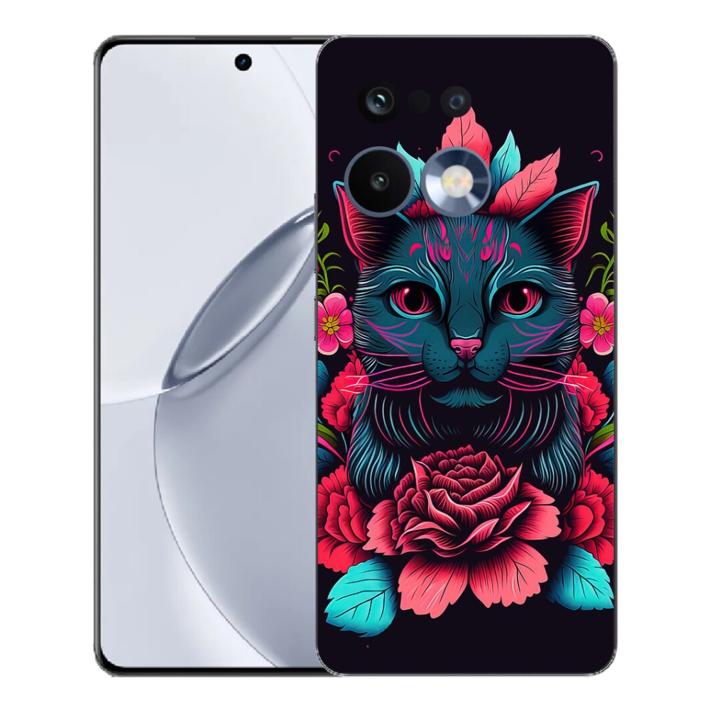 Gelový kryt mmCase na Realme 16 Pro+ - květiny a kočka