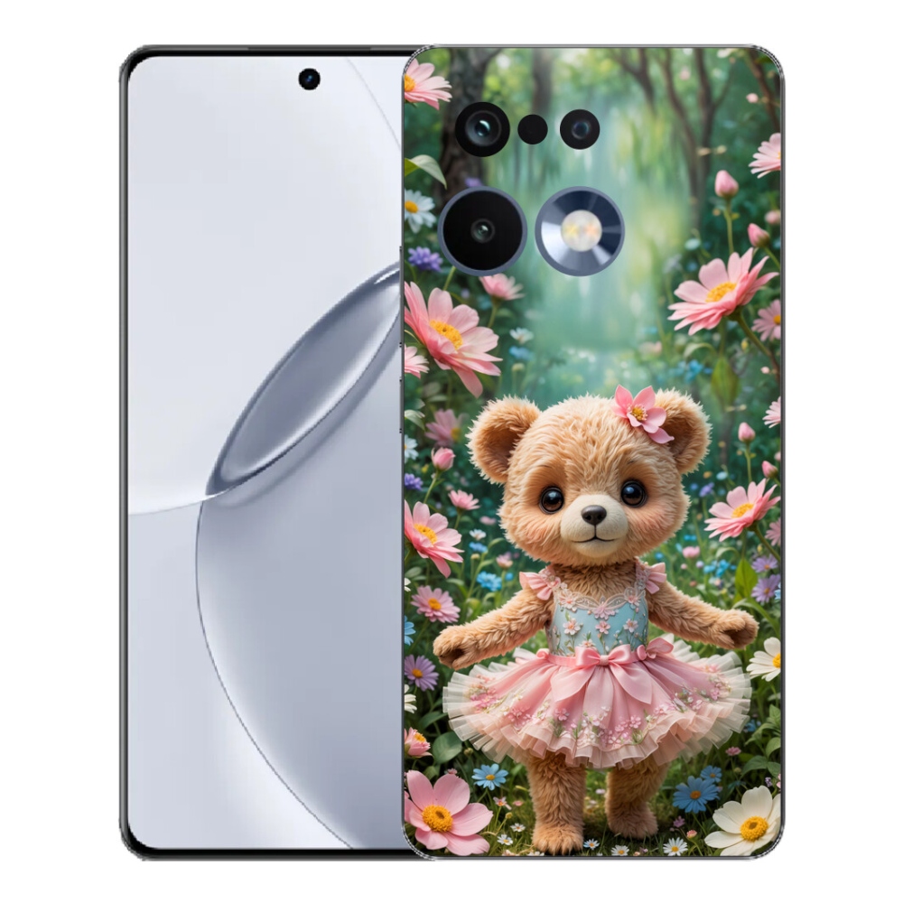 Gelový kryt mmCase na Realme 16 Pro+ - roztomilý medvídek v květinách