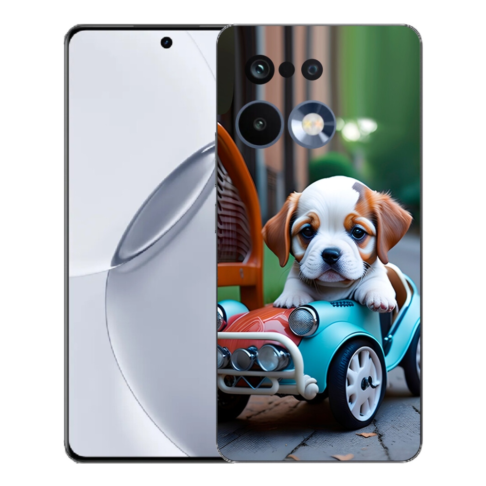 Gelový kryt mmCase na Realme 16 Pro+ - štěně v retro autě
