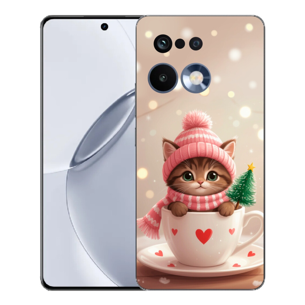 Gelový kryt mmCase na Realme 16 Pro+ - vánoční kotě v hrnku