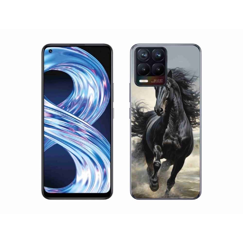 Gelový kryt mmCase na Realme 8 4G - běžící černý kůň