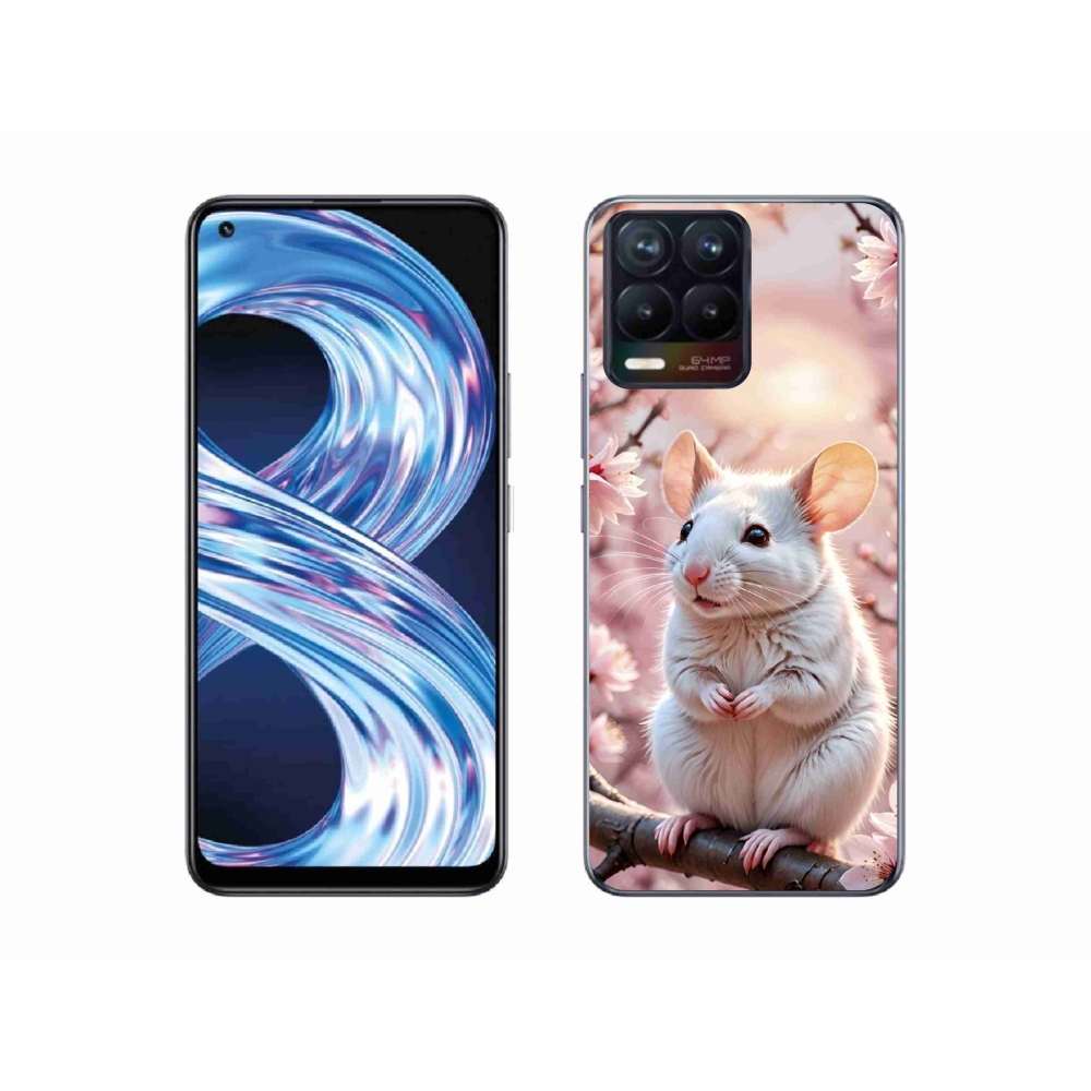Gelový kryt mmCase na Realme 8 4G - bílá myš na větvi