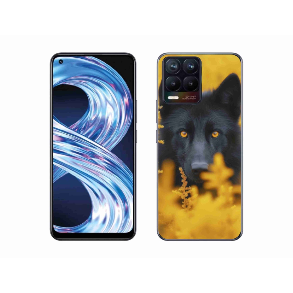 Gelový kryt mmCase na Realme 8 4G - černý vlk 2