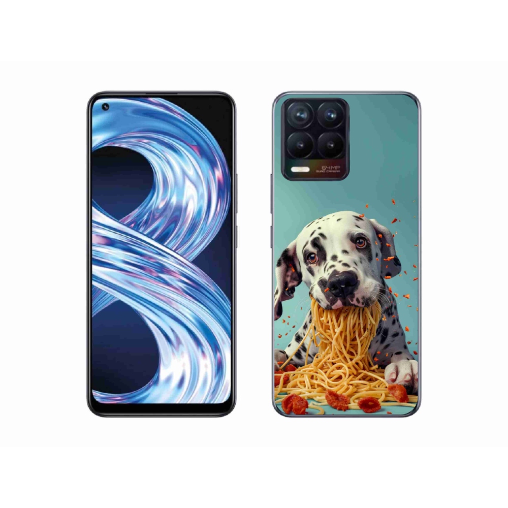 Gelový kryt mmCase na Realme 8 4G - dalmatin a špagety