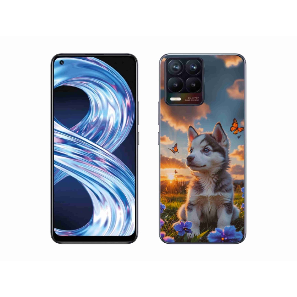 Gelový kryt mmCase na Realme 8 4G - husky při západu slunce