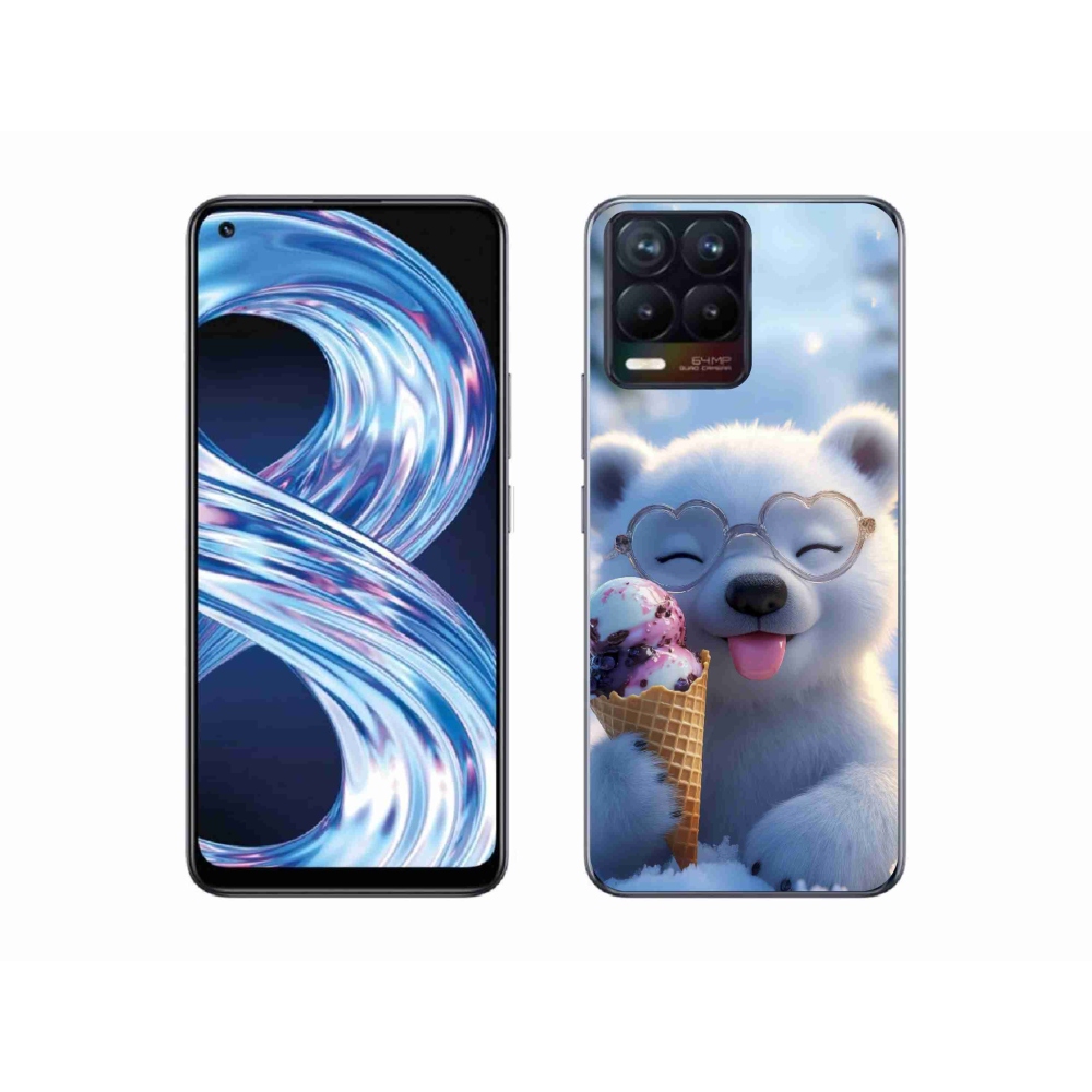Gelový kryt mmCase na Realme 8 4G - medvídek se zmrzlinou