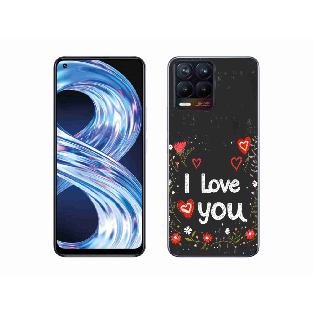 Gelový kryt mmCase na Realme 8 Pro - I love you černé pozadí