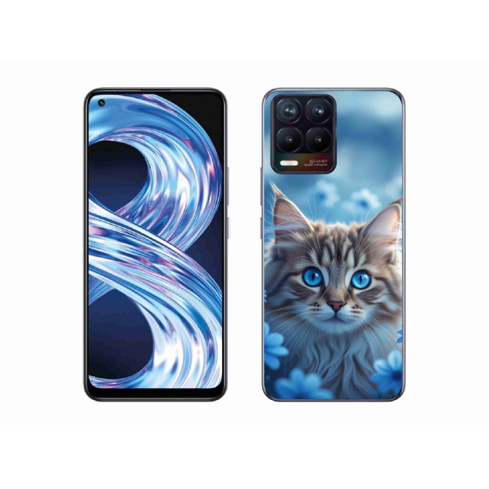 Gelový kryt mmCase na Realme 8 Pro - koťátko v modrých květech