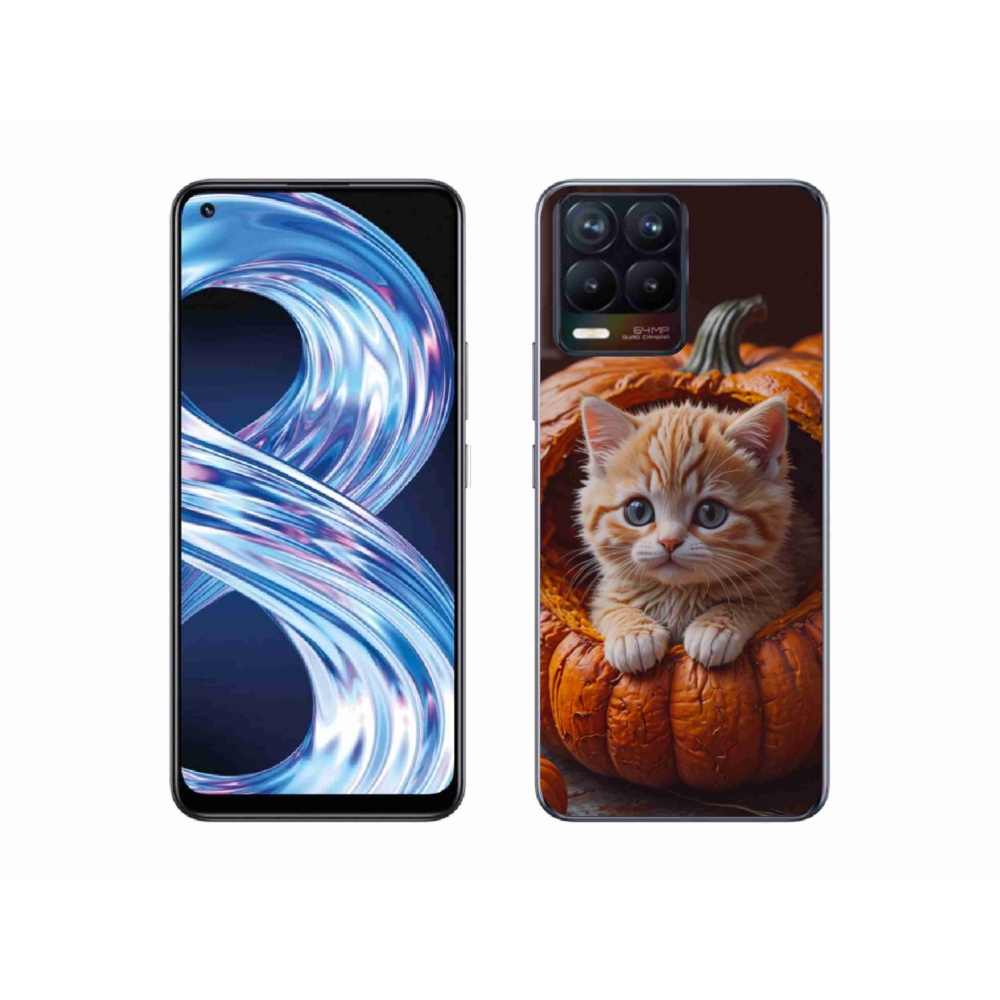 Gelový kryt mmCase na Realme 8 Pro - kotě a dýně 2