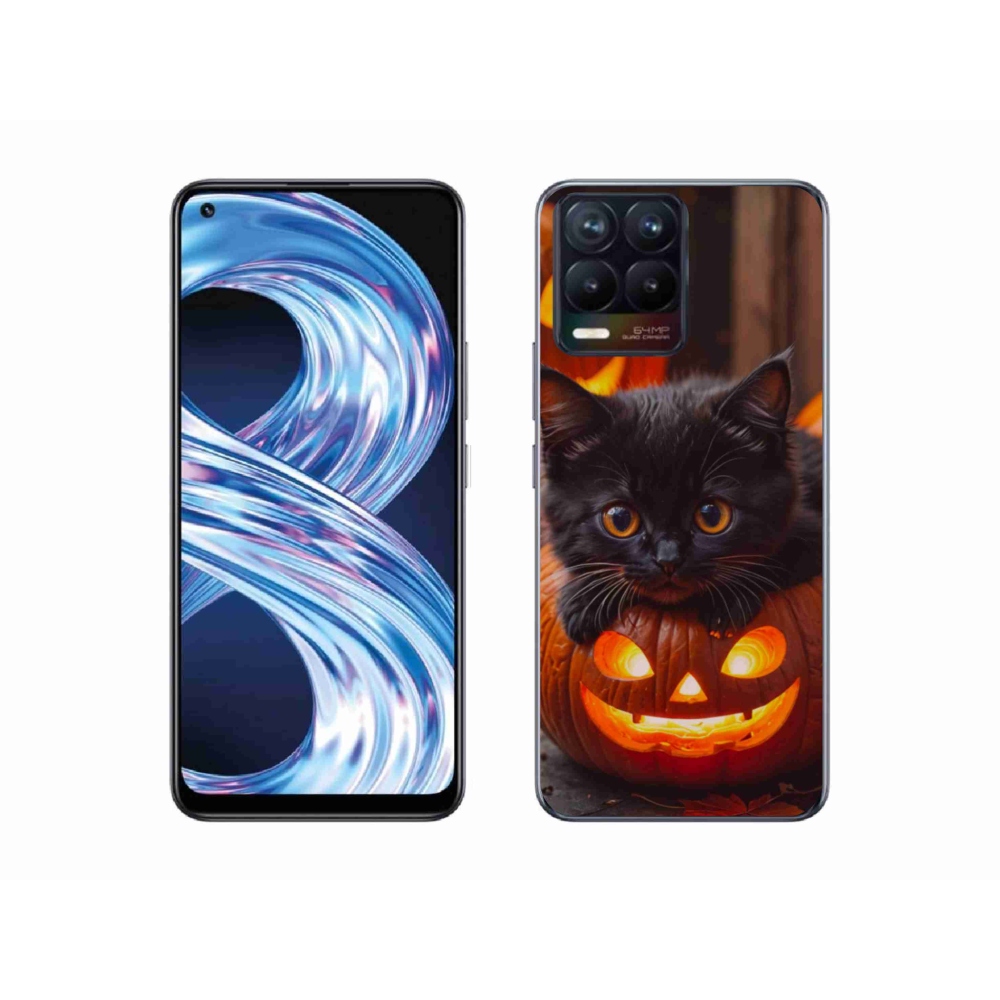 Gelový kryt mmCase na Realme 8 Pro - kotě a dýně
