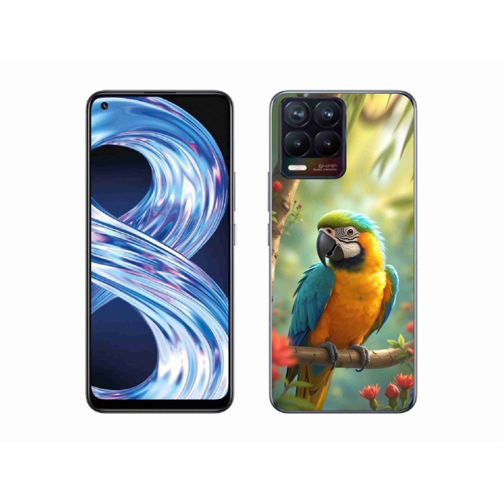 Gelový kryt mmCase na Realme 8 Pro - papoušek ara modrožlutá