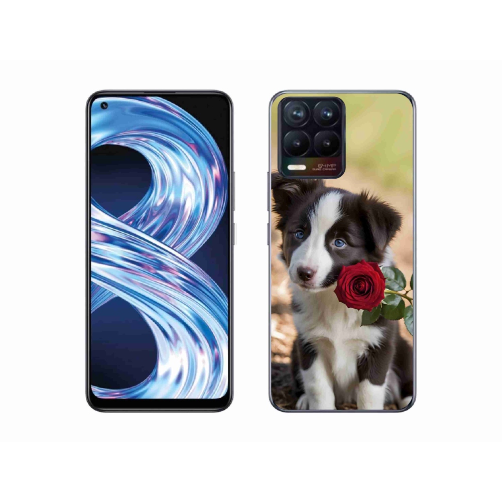 Gelový kryt mmCase na Realme 8 Pro - roztomilá border kolie s růží