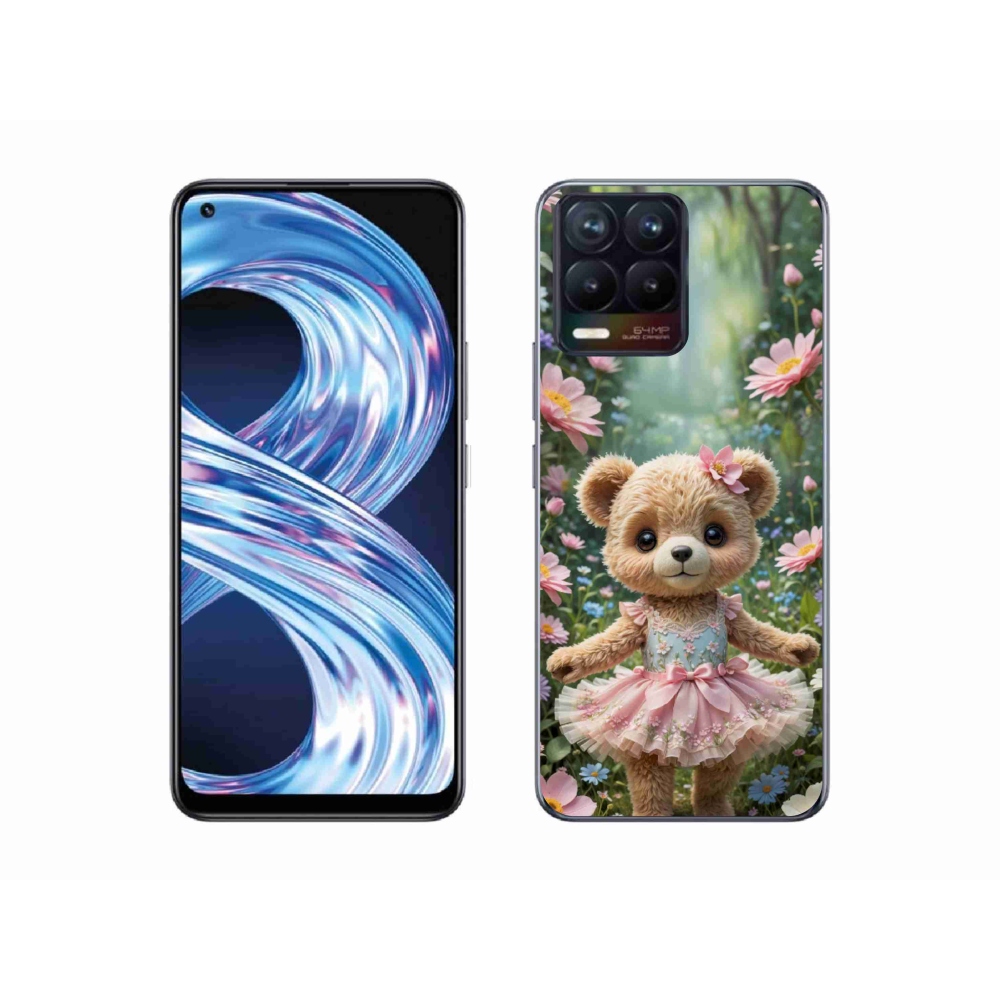 Gelový kryt mmCase na Realme 8 Pro - roztomilý medvídek v květinách