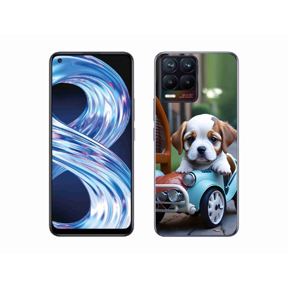 Gelový kryt mmCase na Realme 8 Pro - štěně v retro autě
