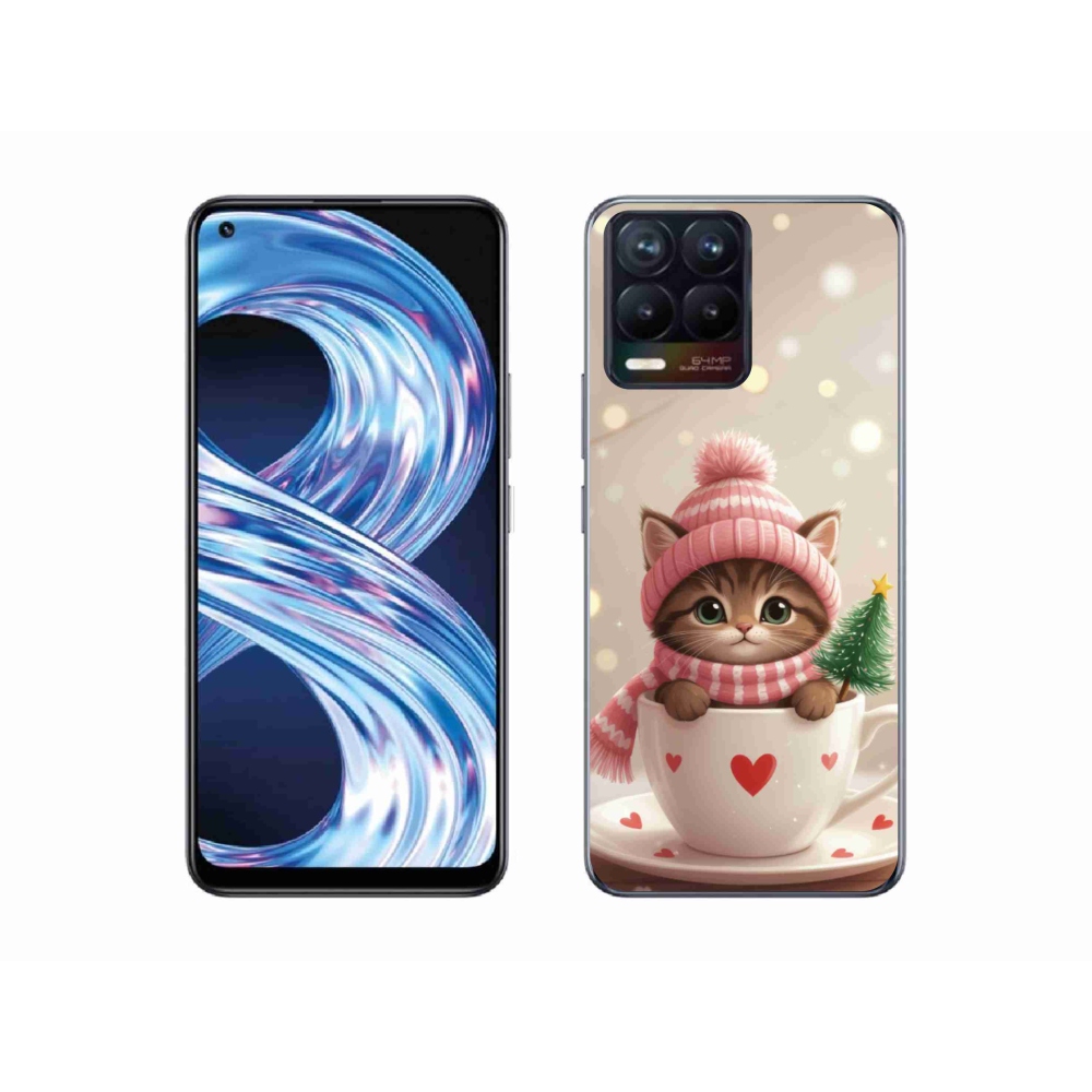 Gelový kryt mmCase na Realme 8 Pro - vánoční kotě v hrnku