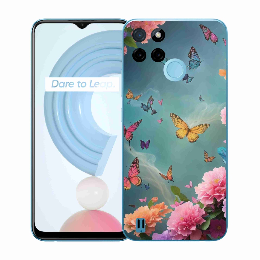 Gelový kryt mmCase na Realme C21Y/C25Y - barevné květy a motýli