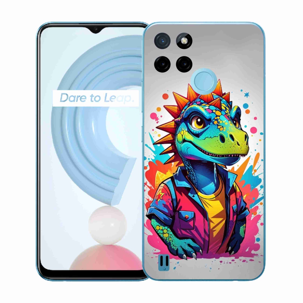 Gelový kryt mmCase na Realme C21Y/C25Y - barevný dinosaurus