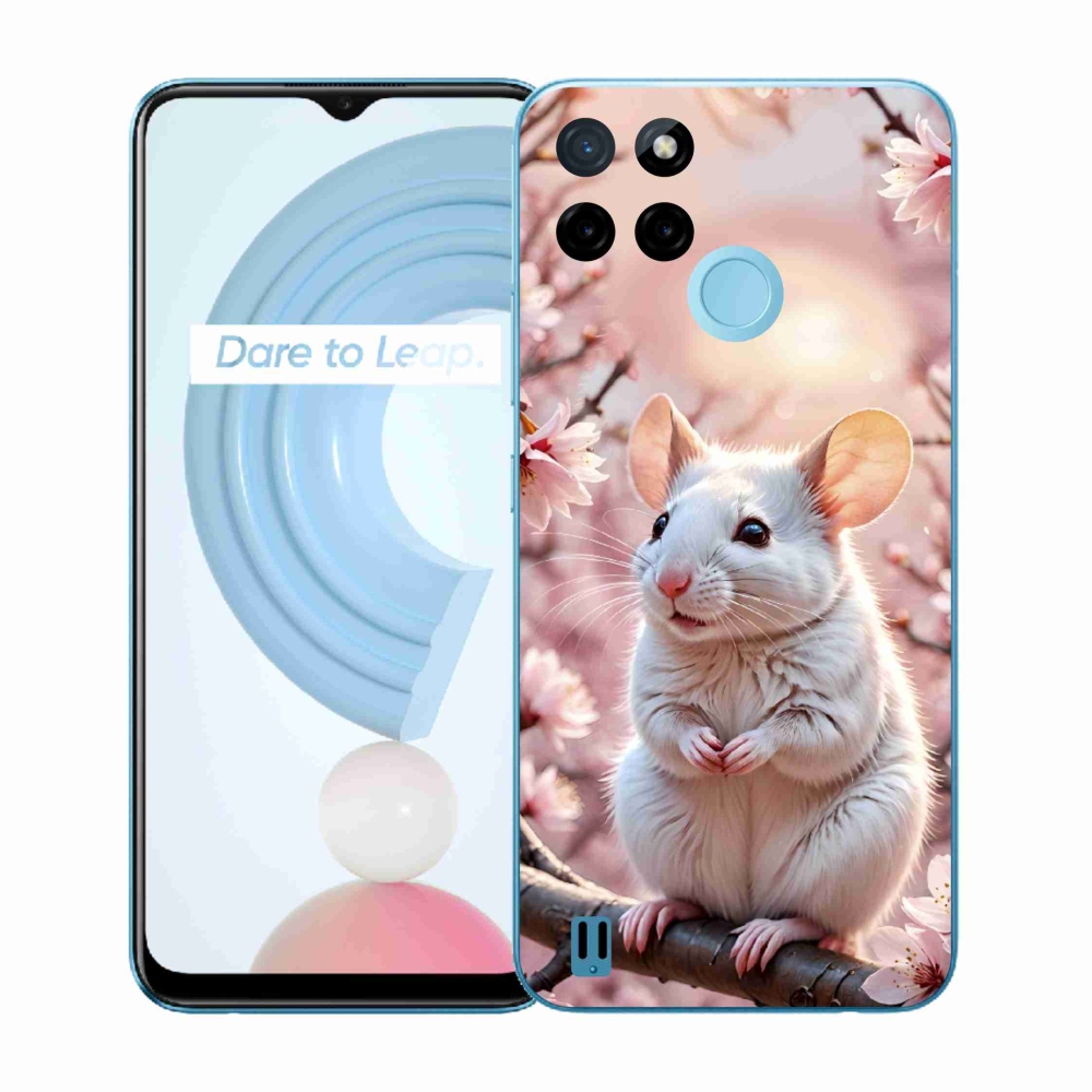 Gelový kryt mmCase na Realme C21Y/C25Y - bílá myš na větvi