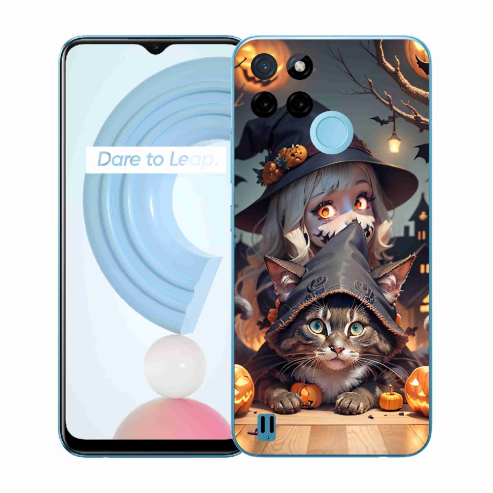 Gelový kryt mmCase na Realme C21Y/C25Y - čarodějnice s kočkou