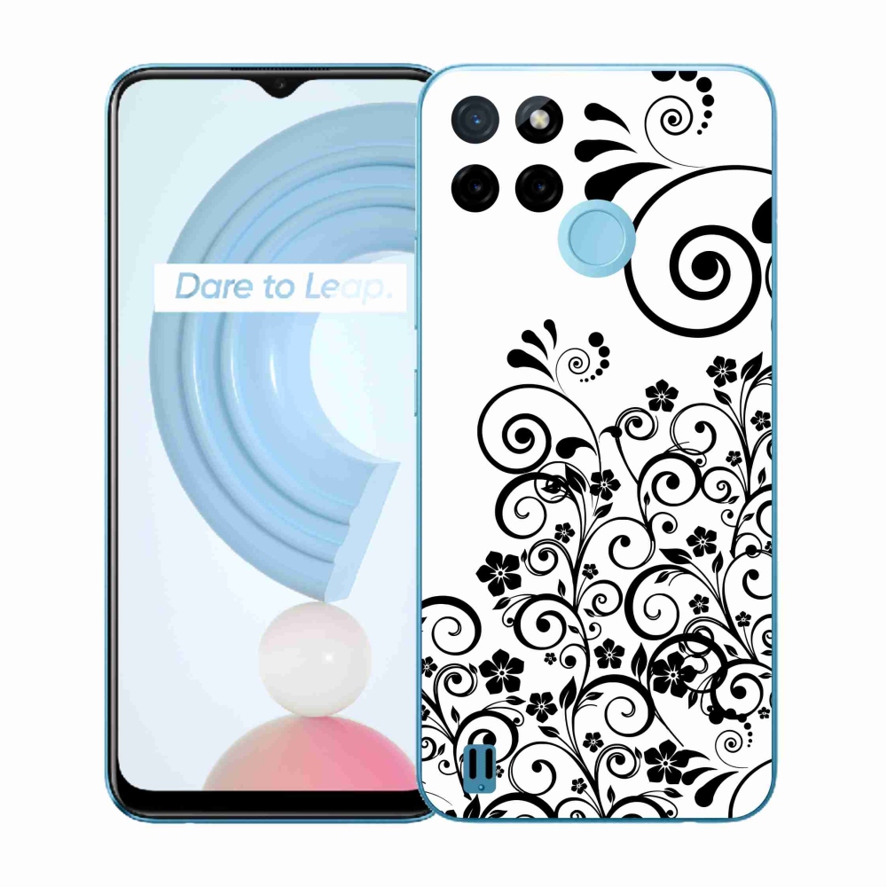 Gelový kryt mmCase na Realme C21Y/C25Y - černobílé květinové vzory