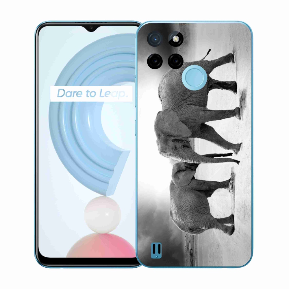 Gelový kryt mmCase na Realme C21Y/C25Y - černobílí sloni