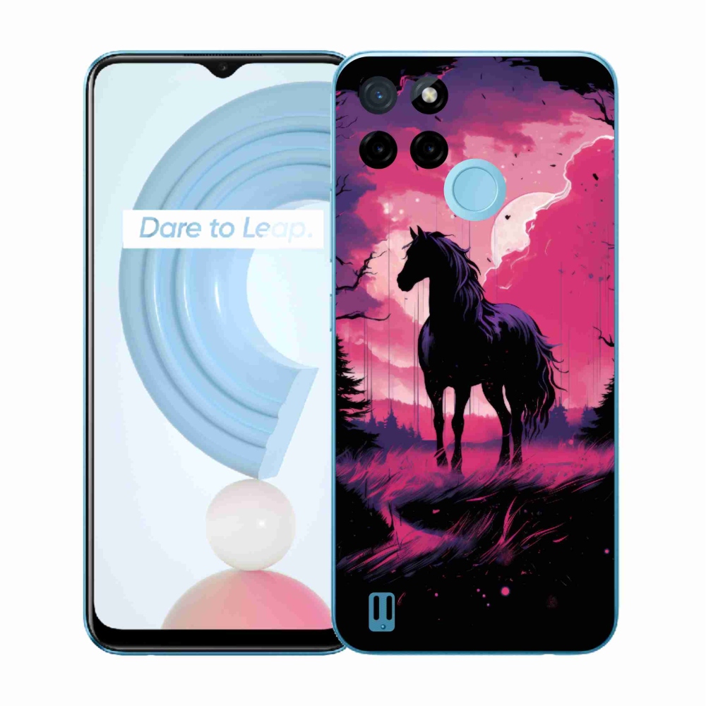 Gelový kryt mmCase na Realme C21Y/C25Y - černý kreslený kůň 1