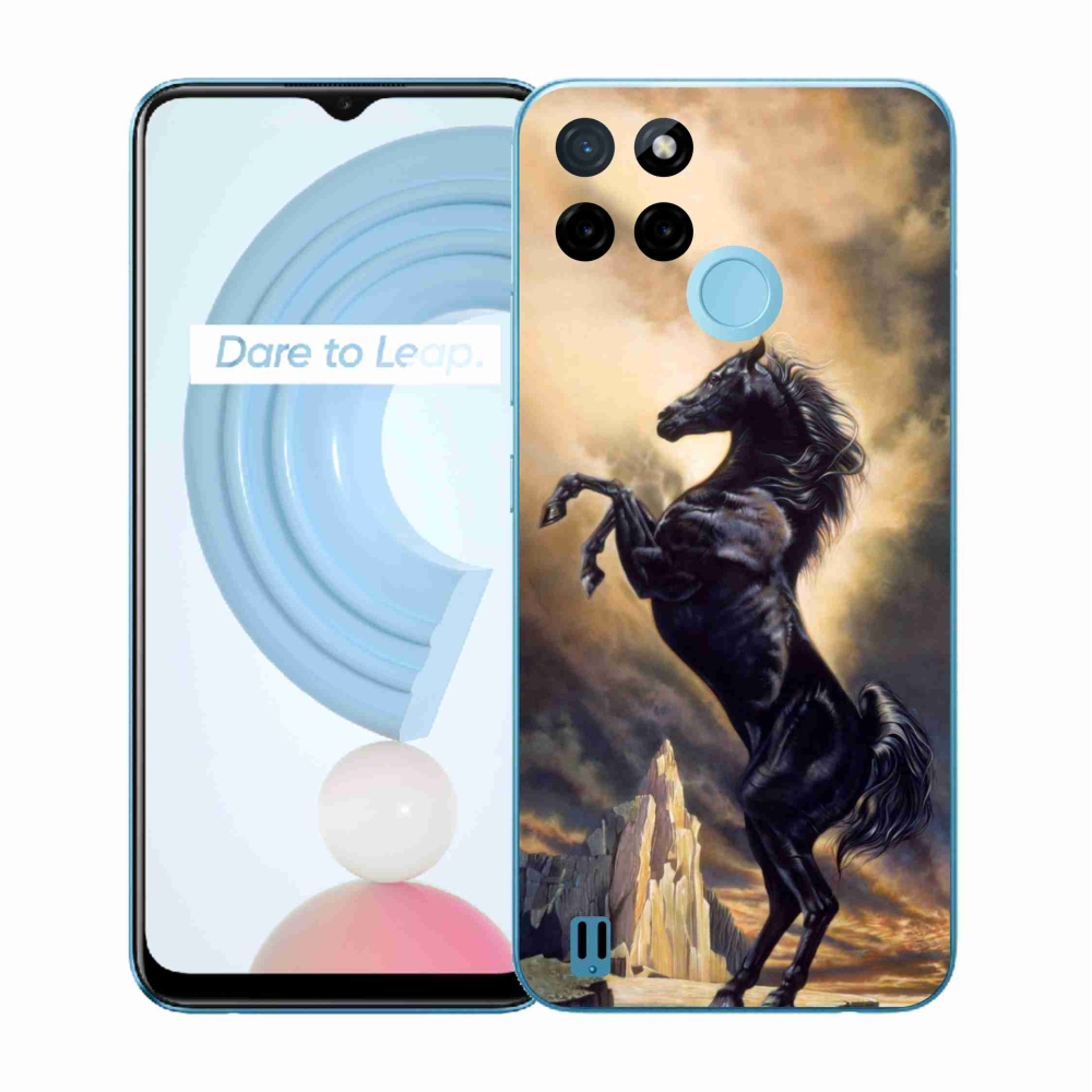 Gelový kryt mmCase na Realme C21Y/C25Y - černý kreslený kůň