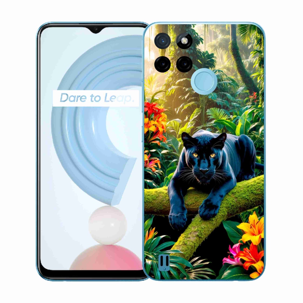 Gelový kryt mmCase na Realme C21Y/C25Y - černý panter v džungli