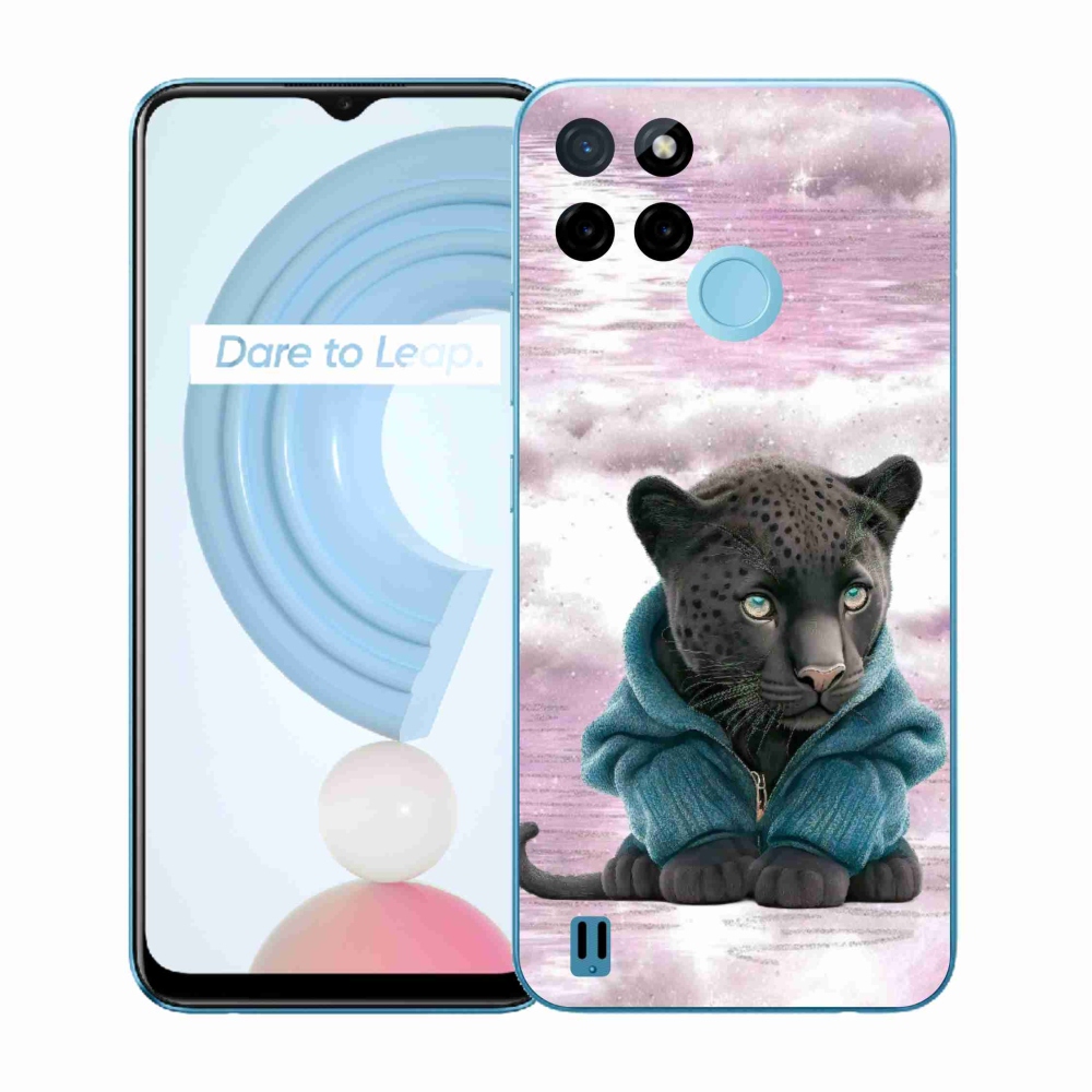 Gelový kryt mmCase na Realme C21Y/C25Y - černý panter ve svetru