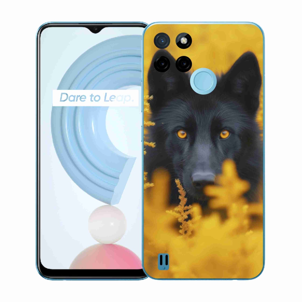 Gelový kryt mmCase na Realme C21Y/C25Y - černý vlk 2