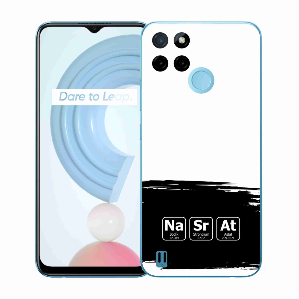Gelový kryt mmCase na Realme C21Y/C25Y - chemické prvky černobílé pozadí