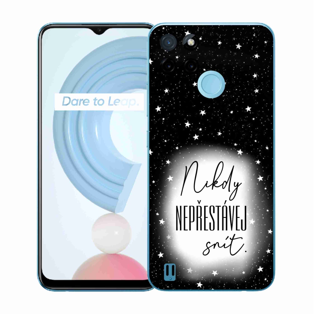 Gelový kryt mmCase na Realme C21Y/C25Y - citát 1 bíločerné pozadí