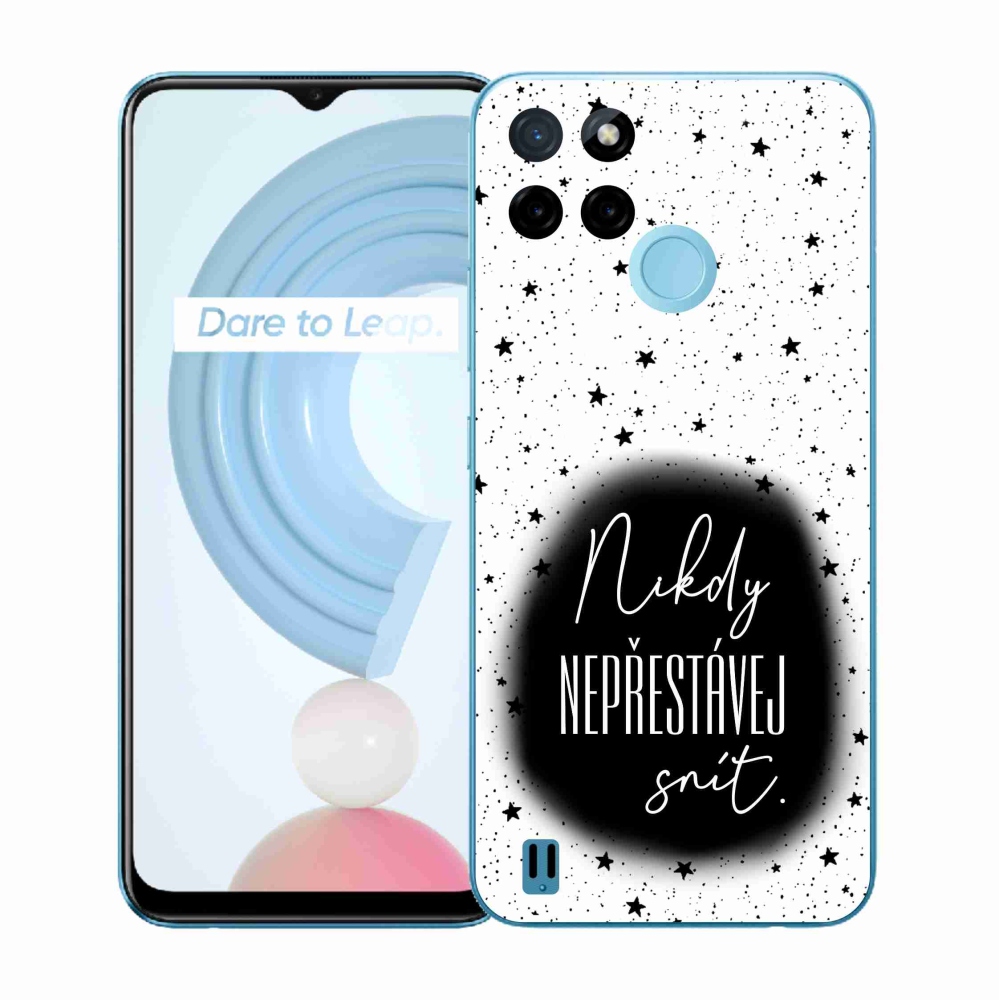 Gelový kryt mmCase na Realme C21Y/C25Y - citát 1 černobílé pozadí
