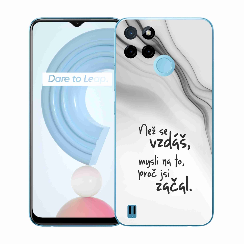 Gelový kryt mmCase na Realme C21Y/C25Y - citát 2 bílé pozadí