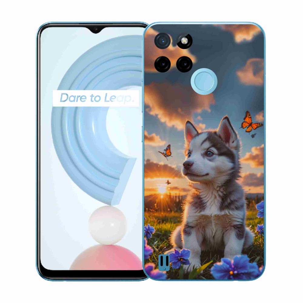 Gelový kryt mmCase na Realme C21Y/C25Y - husky při západu slunce