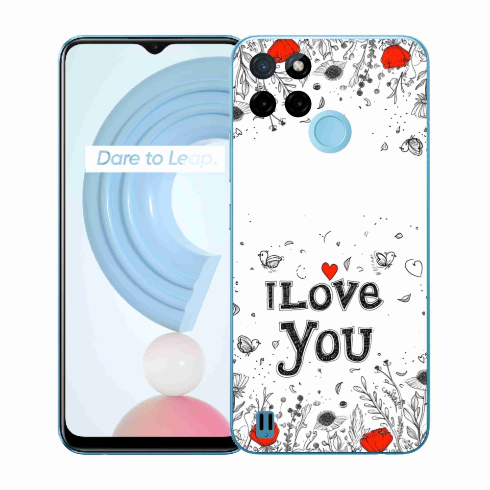 Gelový kryt mmCase na Realme C21Y/C25Y - I love you bílé pozadí