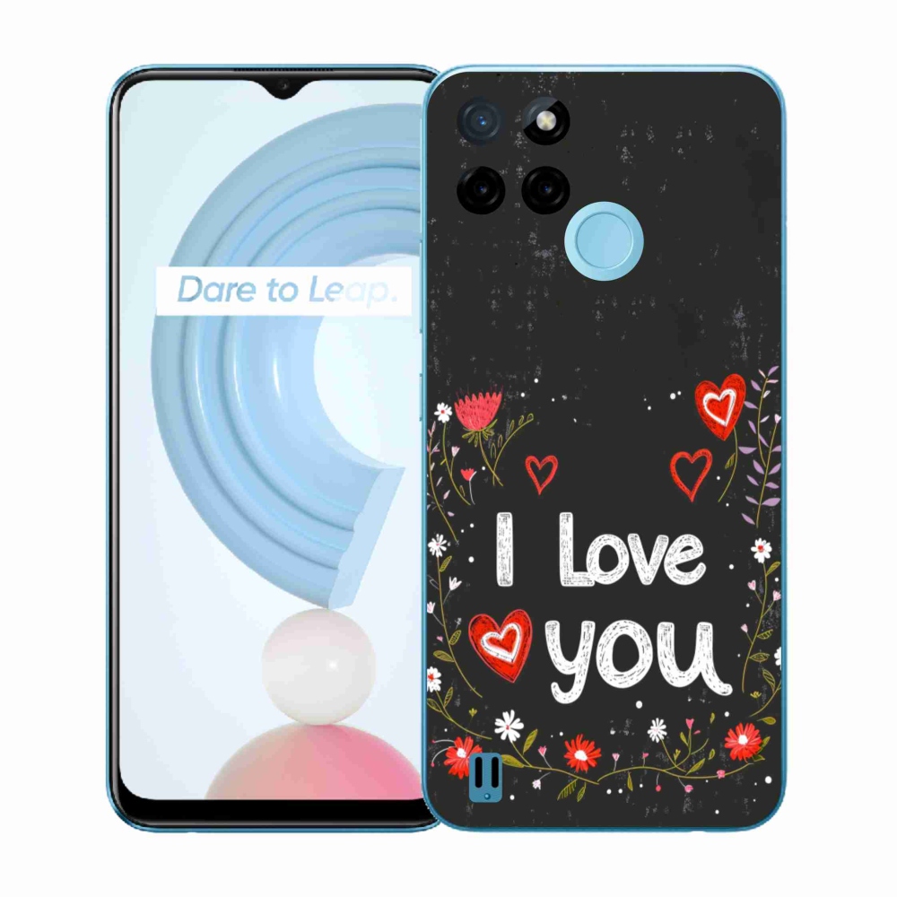 Gelový kryt mmCase na Realme C21Y/C25Y - I love you černé pozadí