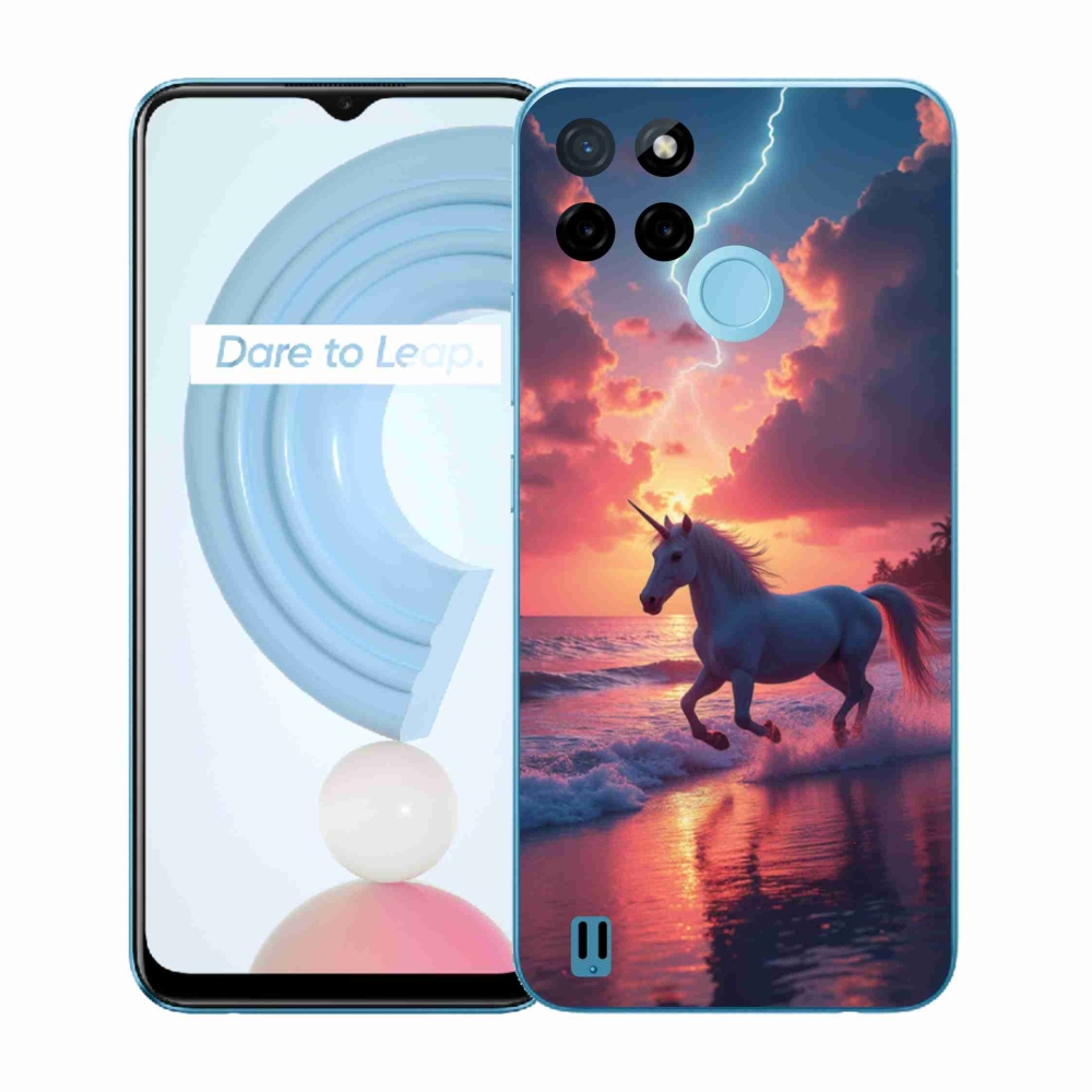 Gelový kryt mmCase na Realme C21Y/C25Y - jednorožec na pláži