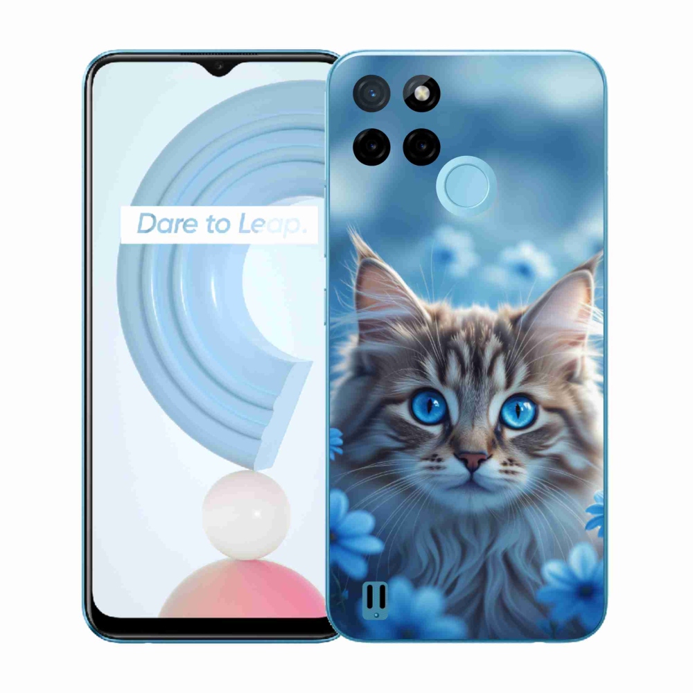 Gelový kryt mmCase na Realme C21Y/C25Y - koťátko v modrých květech