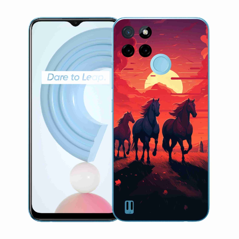 Gelový kryt mmCase na Realme C21Y/C25Y - koně a západ slunce