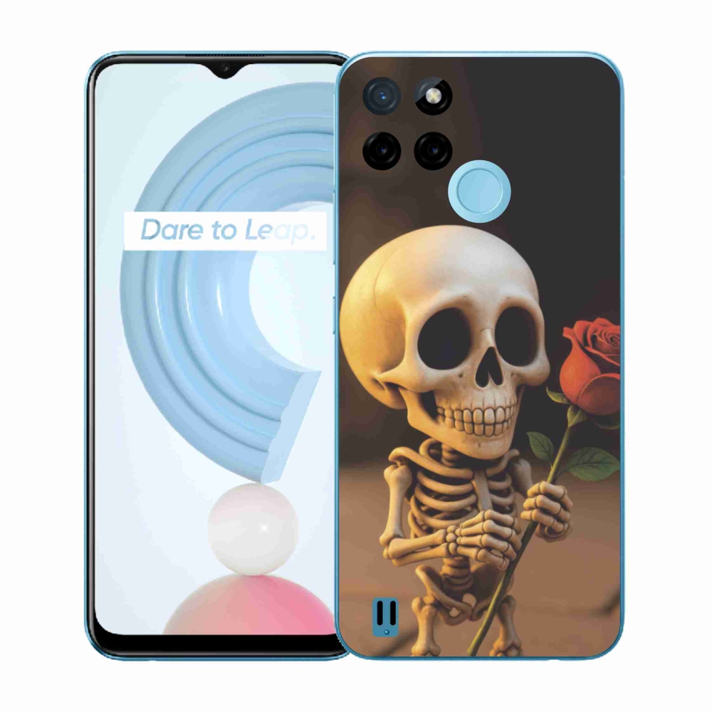 Gelový kryt mmCase na Realme C21Y/C25Y - kostlivec s růží