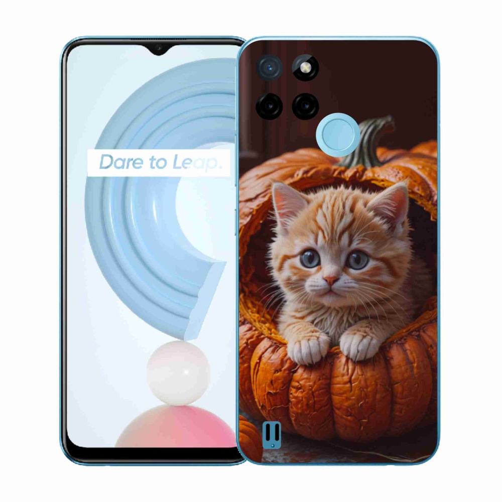 Gelový kryt mmCase na Realme C21Y/C25Y - kotě a dýně 2